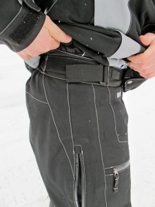 Klim Vector Apparel detail Adjustable waist belts provide a custom fit.