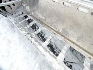 No matter how hard we tried, we couldn’t get the PowderTrac running boards to hold snow.