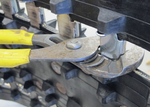 Squeezing with a plier will help the installation tool get a better bite on the clip.