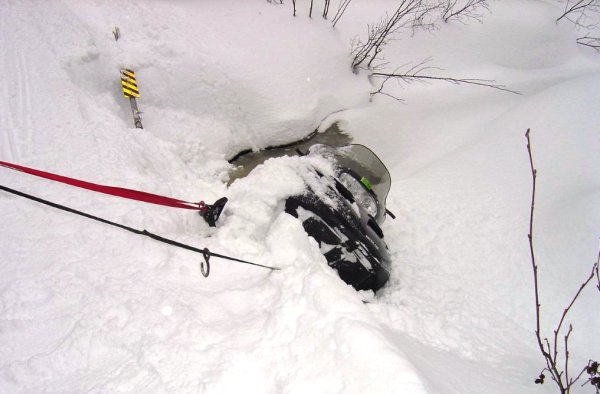 Snowmobile stuck