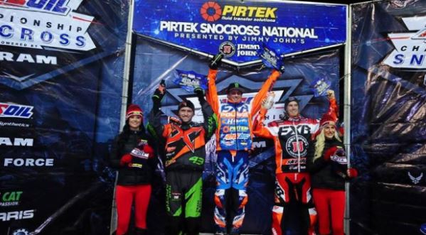 This image of the Pro Open podium was posted to the Amsoil Championship Snocross series "Snocross" Facebook page on Saturday after the event. 