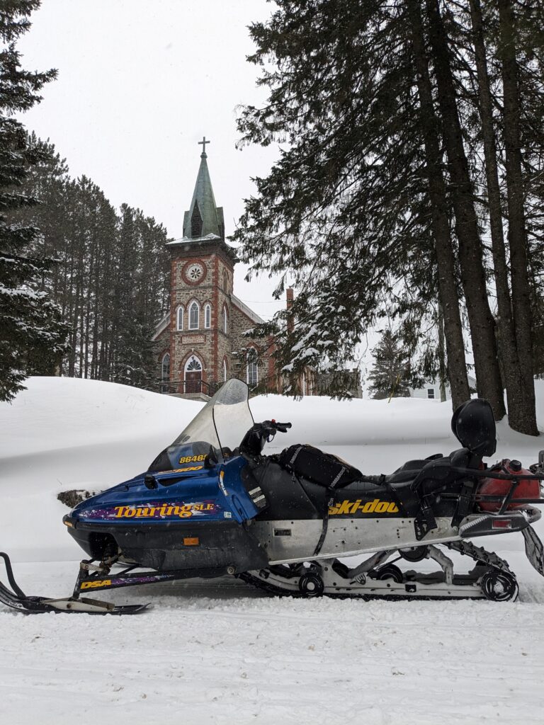 snowmobile and church