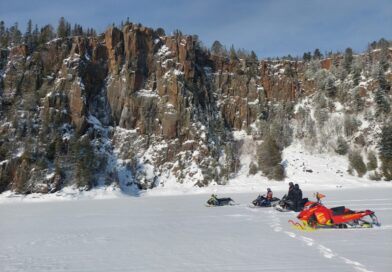 snowmobile by bluffs