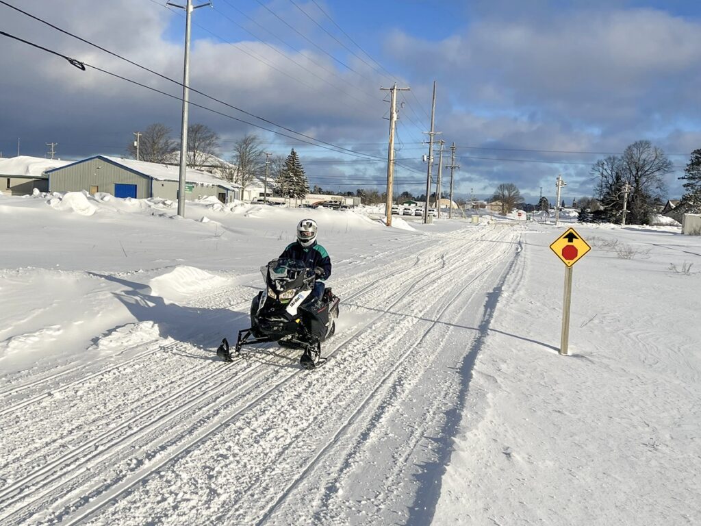 Lake-effect snow conditions in Gaylord Michigan snowmobiling area