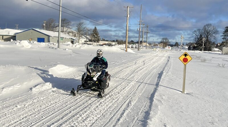Lake-effect snow conditions in Gaylord Michigan snowmobiling area